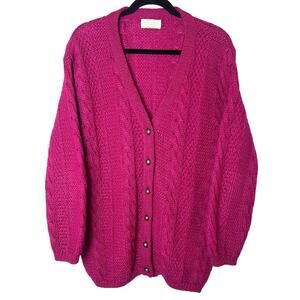 Vtg United Colors Of Benetton Oversized Fuchsia Mohair 1980’s Sweater Cardigan